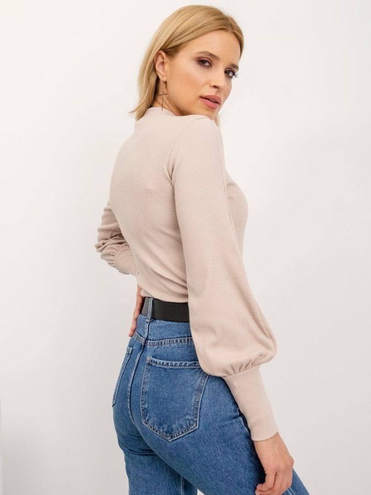 Bluzka damska z długim rękawem, brązowa, Rue Paris