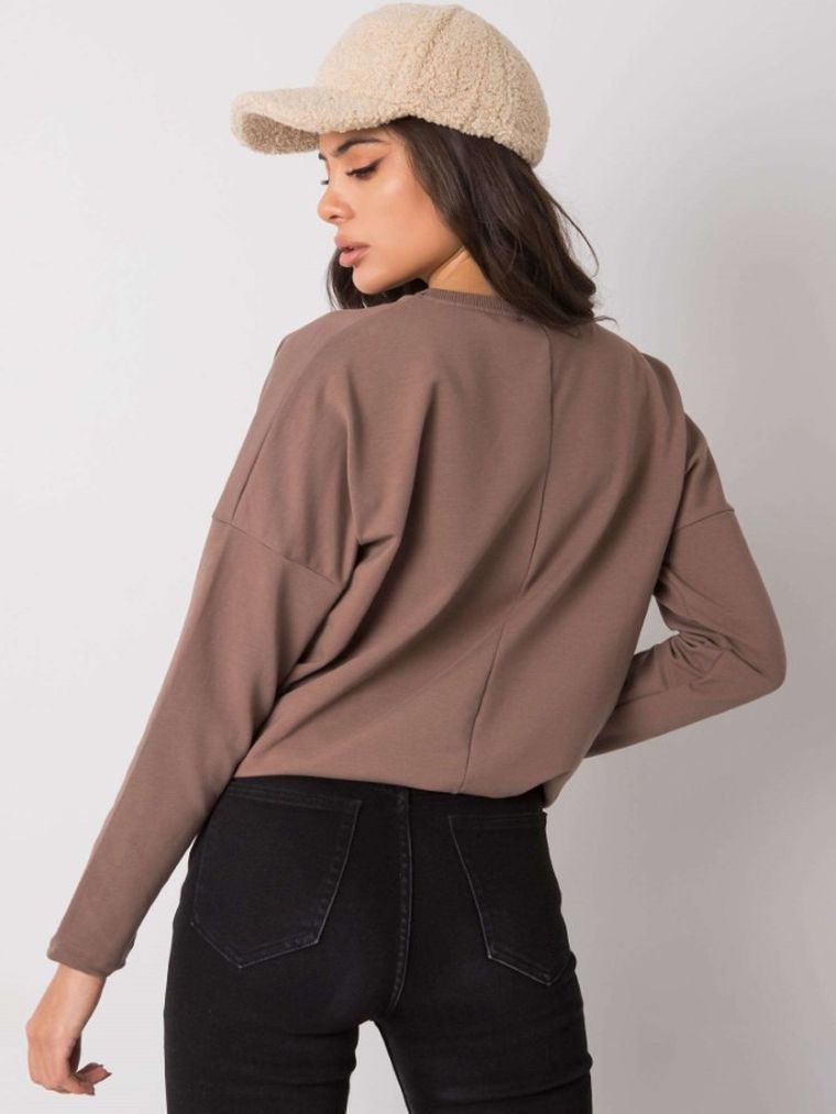 Bluzka damska z długim rękawem, brązowa, Rue Paris