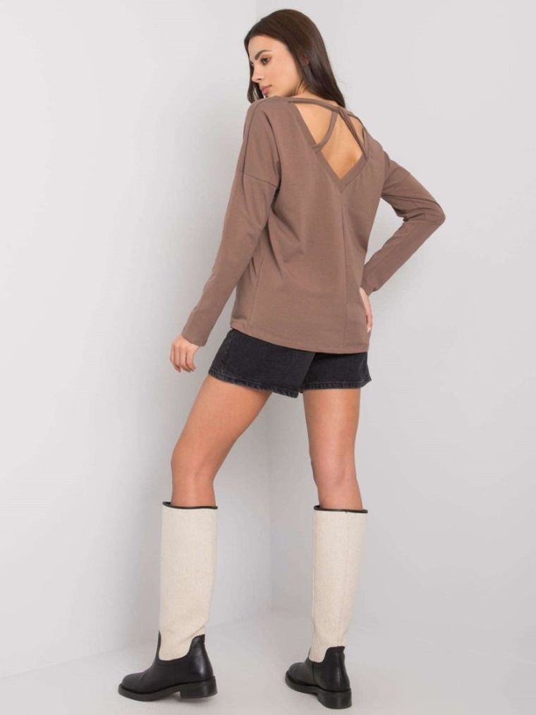 Bluzka damska z długim rękawem, brązowa, Rue Paris