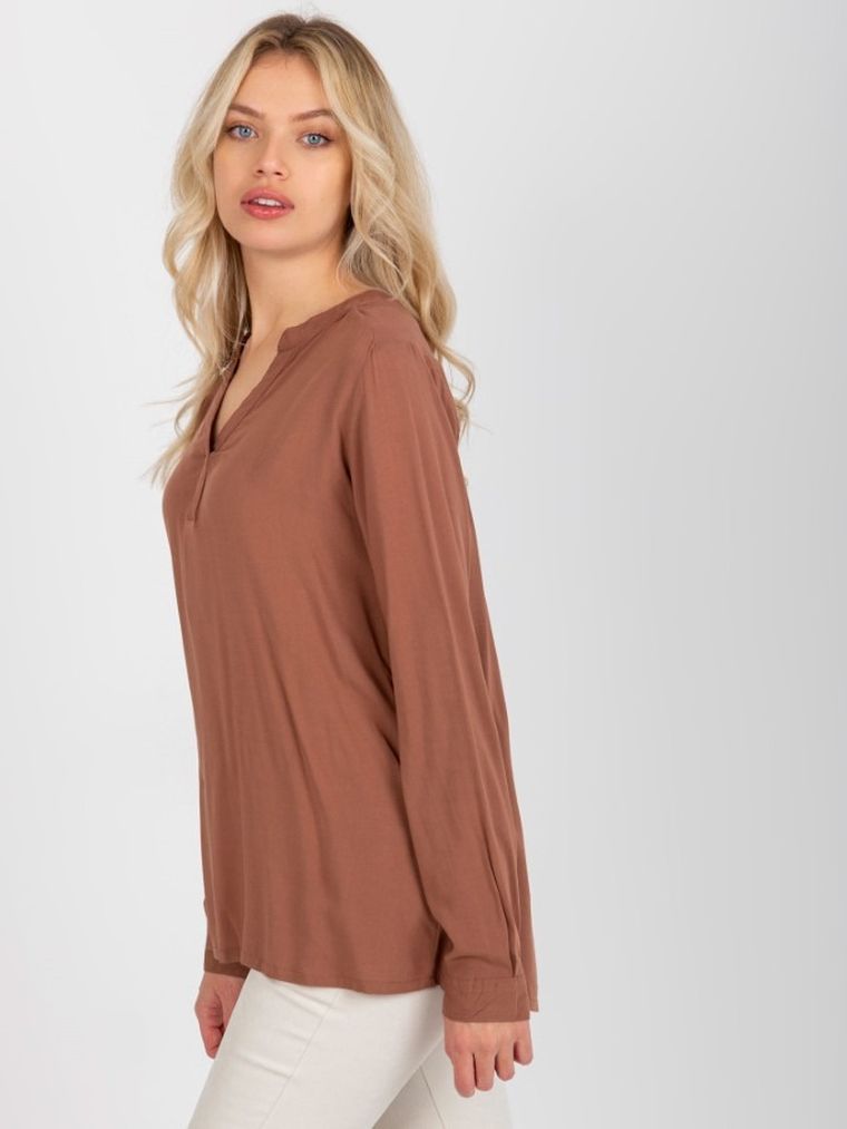 Bluzka damska z długim rękawem, brązowa, Sublevel