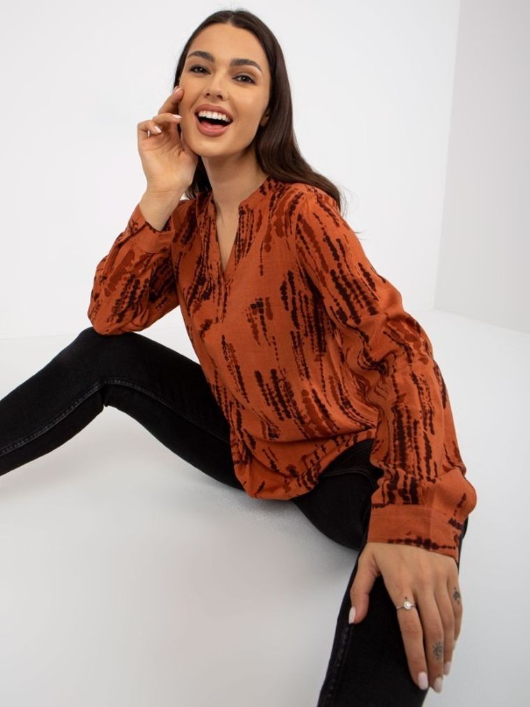 Bluzka damska z długim rękawem, brązowa, Sublevel