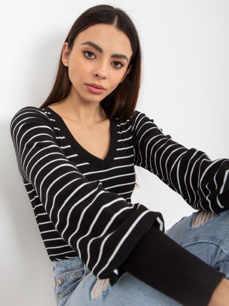 Bluzka damska z długim rękawem, czarna, Basic Feel Good