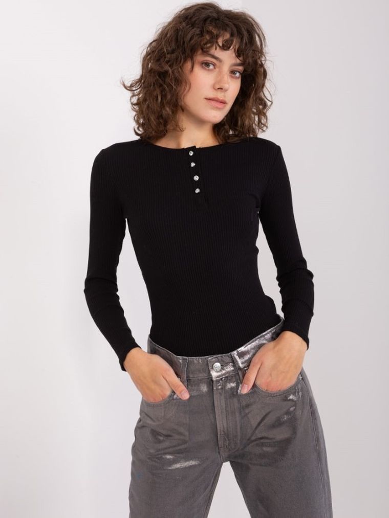 Bluzka damska z długim rękawem, czarna, Basic Feel Good