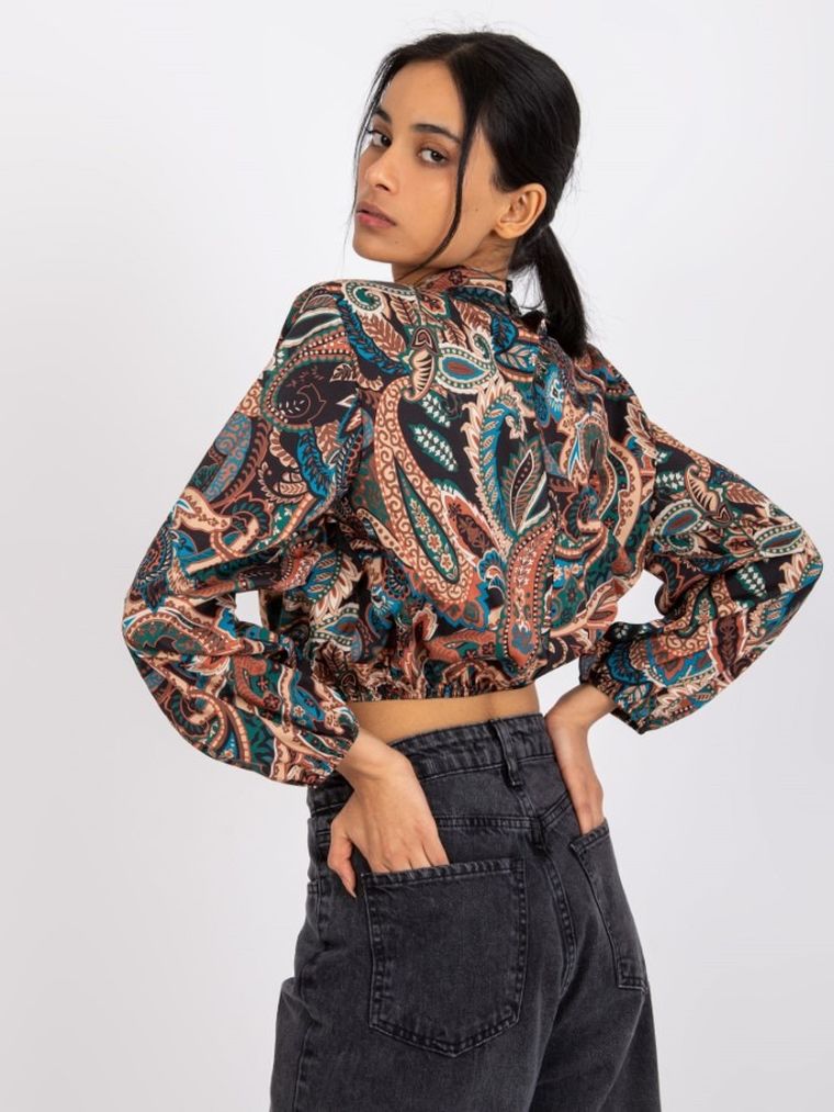 Bluzka damska z długim rękawem, czarna, Italy Moda