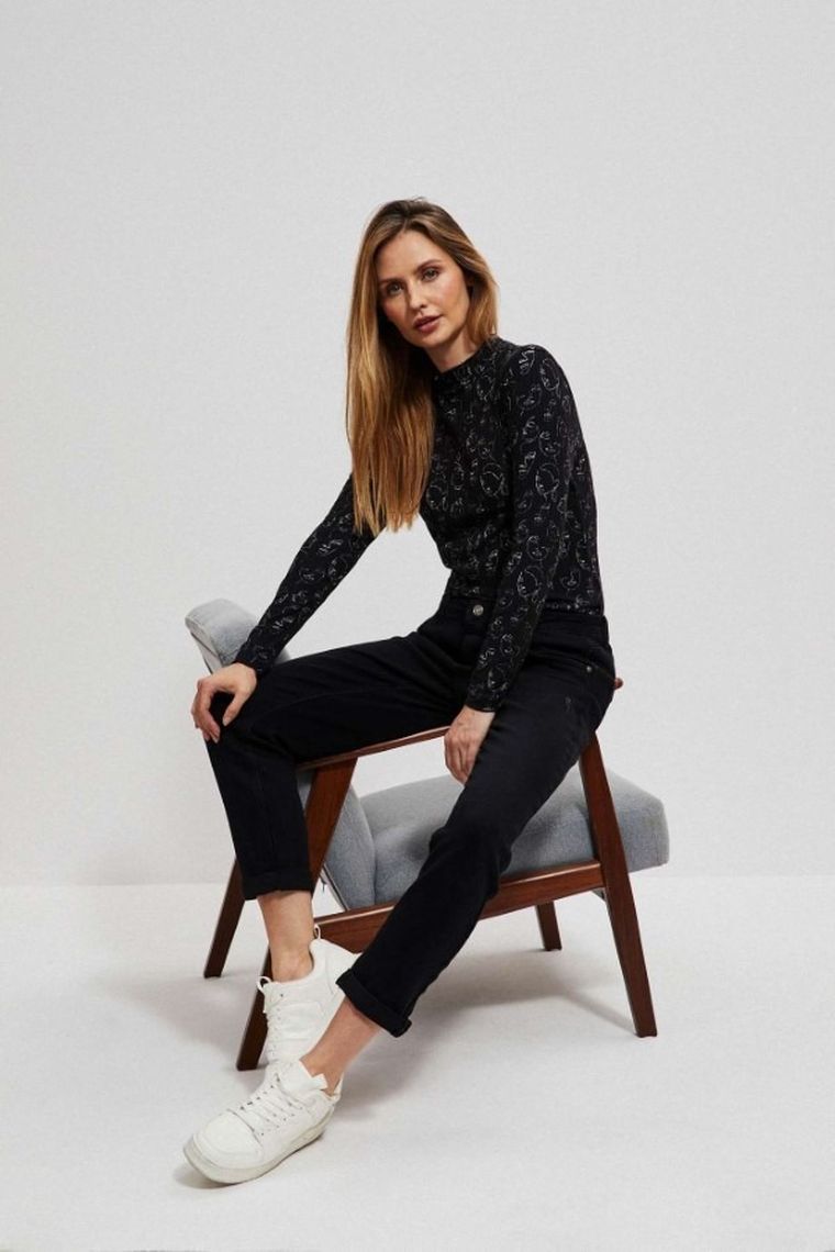 Bluzka damska z długim rękawem, czarna, Moodo