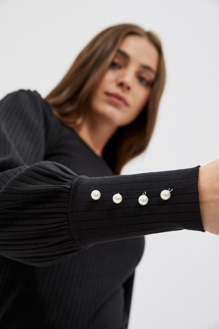 Bluzka damska z długim rękawem, czarna, Moodo