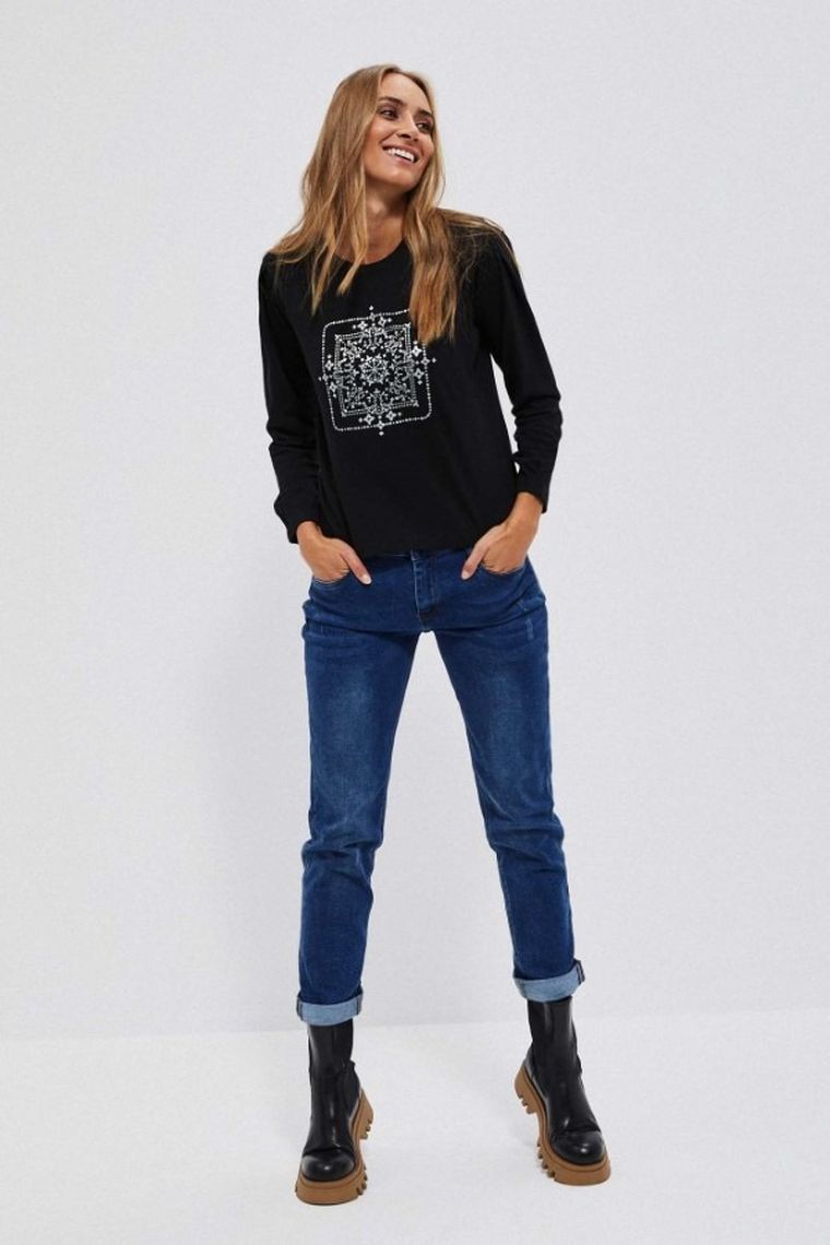 Bluzka damska z długim rękawem, czarna, Moodo