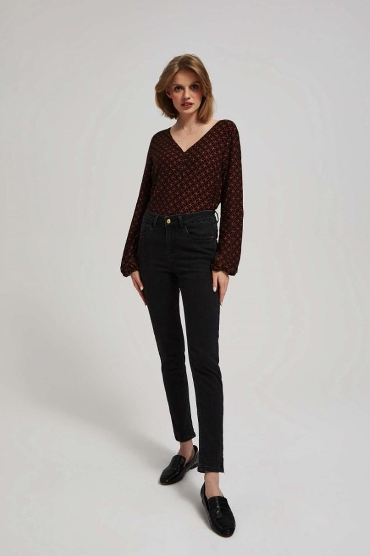 Bluzka damska z długim rękawem, czarna, Moodo