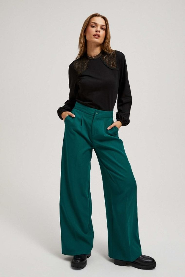 Bluzka damska z długim rękawem, czarna, Moodo