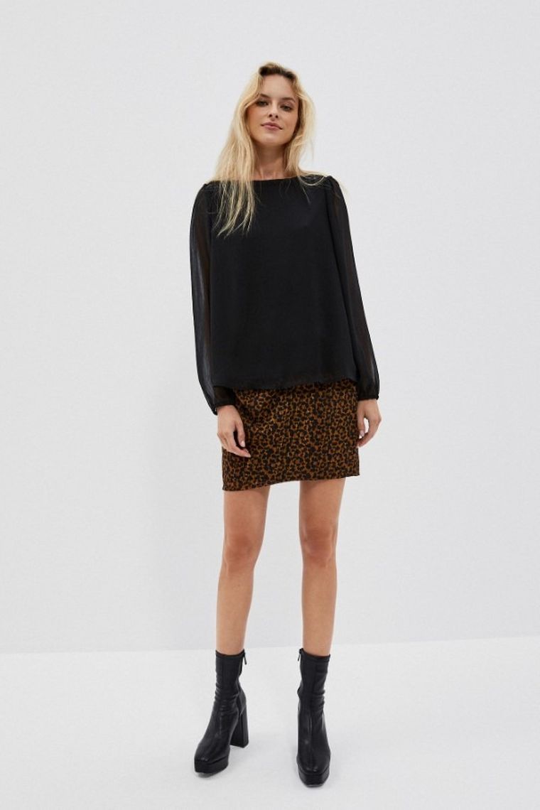 Bluzka damska z długim rękawem, czarna, Moodo