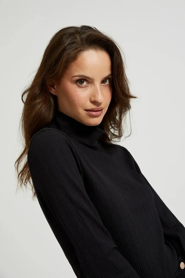 Bluzka damska z długim rękawem, czarna, Moodo