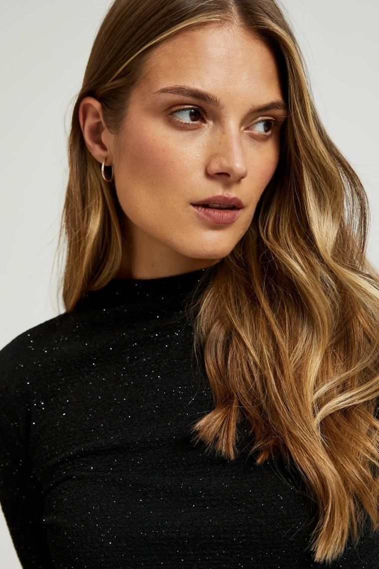 Bluzka damska z długim rękawem, czarna, Moodo