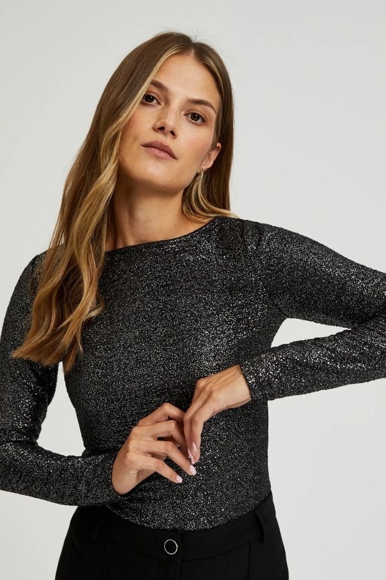 Bluzka damska z długim rękawem, czarna, Moodo