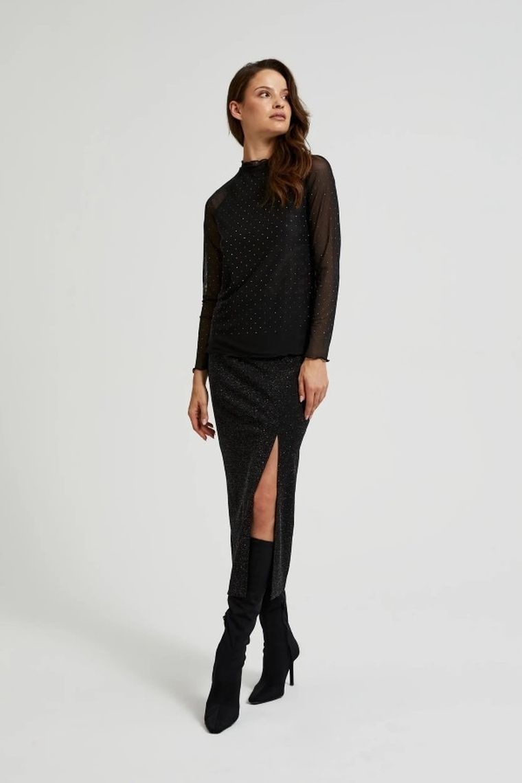 Bluzka damska z długim rękawem, czarna, Moodo