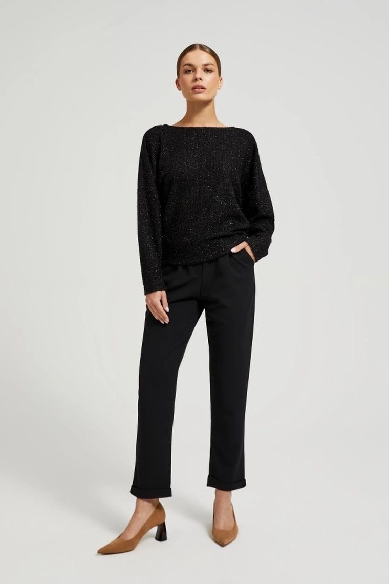 Bluzka damska z długim rękawem, czarna, Moodo