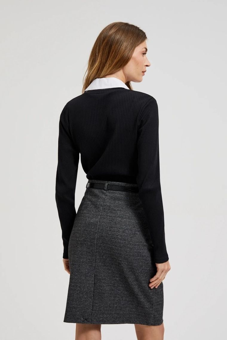 Bluzka damska z długim rękawem, czarna, Moodo