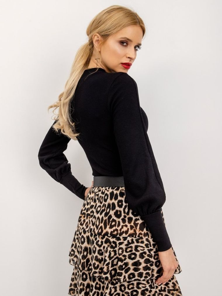 Bluzka damska z długim rękawem, czarna, Rue Paris