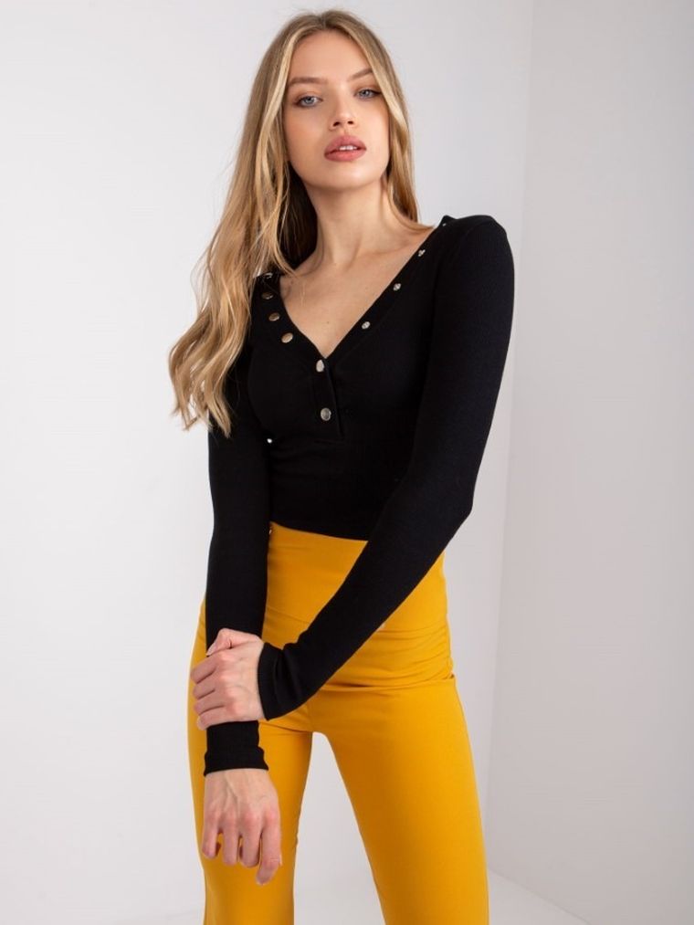 Bluzka damska z długim rękawem, czarna, Rue Paris