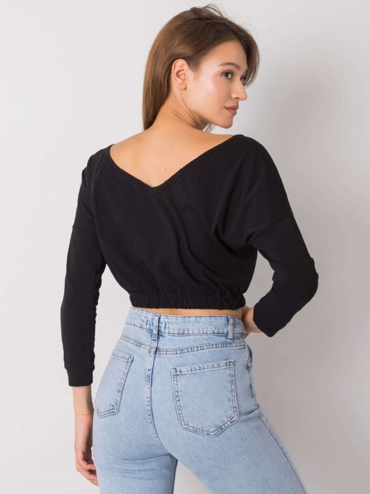 Bluzka damska z długim rękawem, czarna, Rue Paris