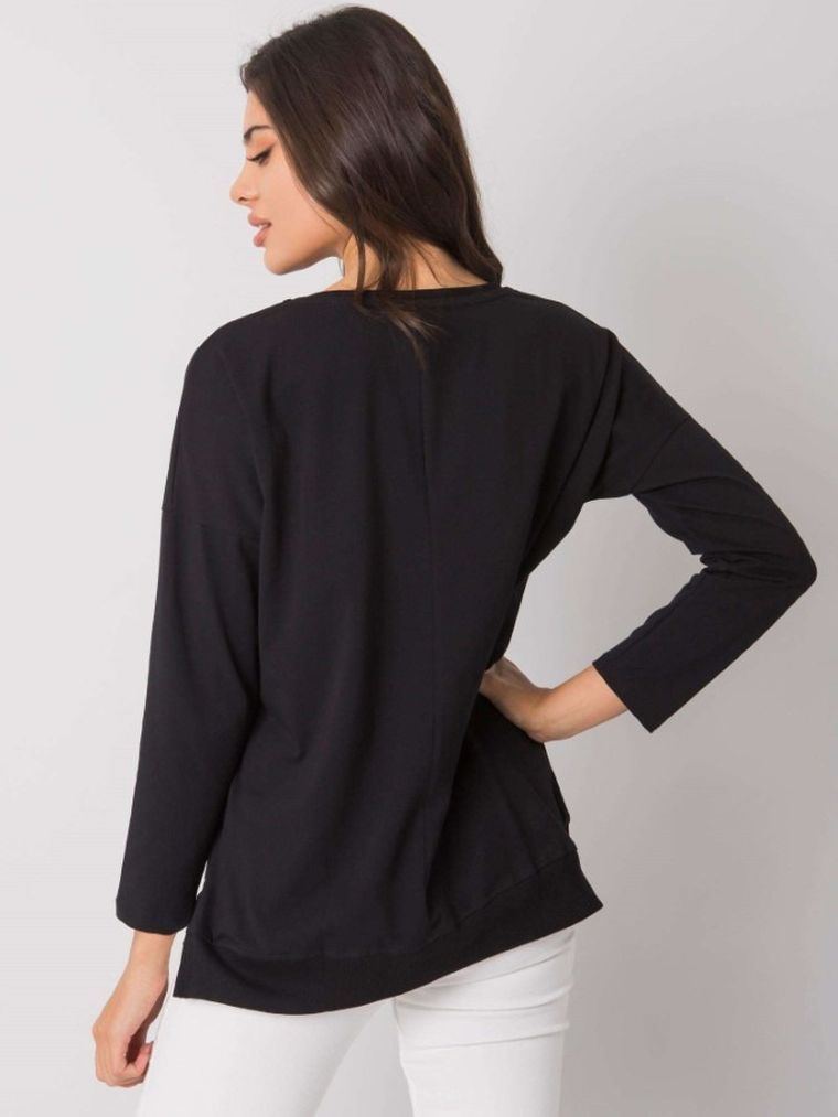Bluzka damska z długim rękawem, czarna, Rue Paris