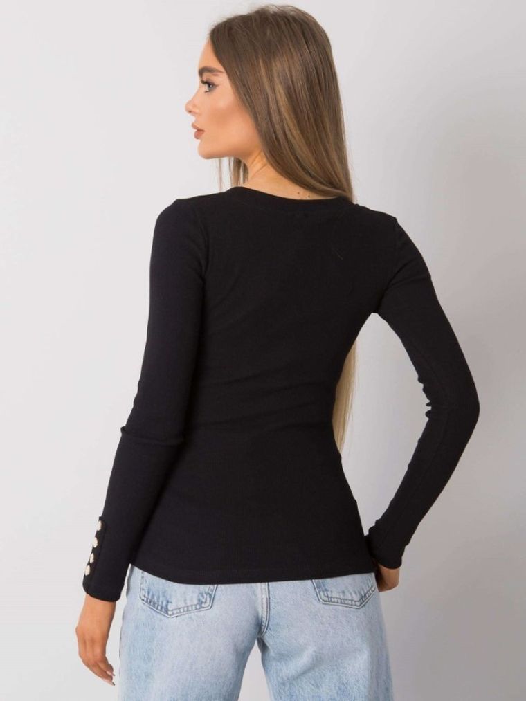 Bluzka damska z długim rękawem, czarna, Rue Paris