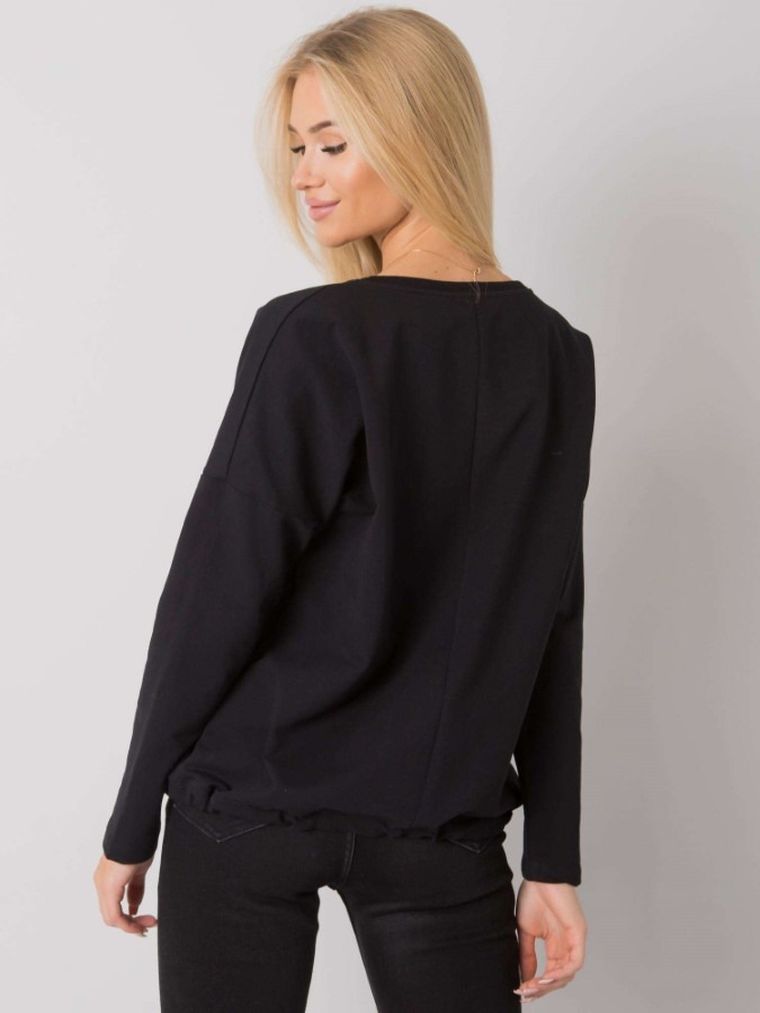 Bluzka damska z długim rękawem, czarna, Rue Paris