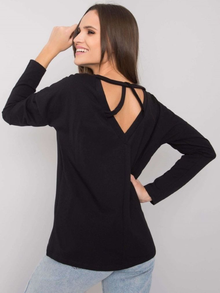 Bluzka damska z długim rękawem, czarna, Rue Paris