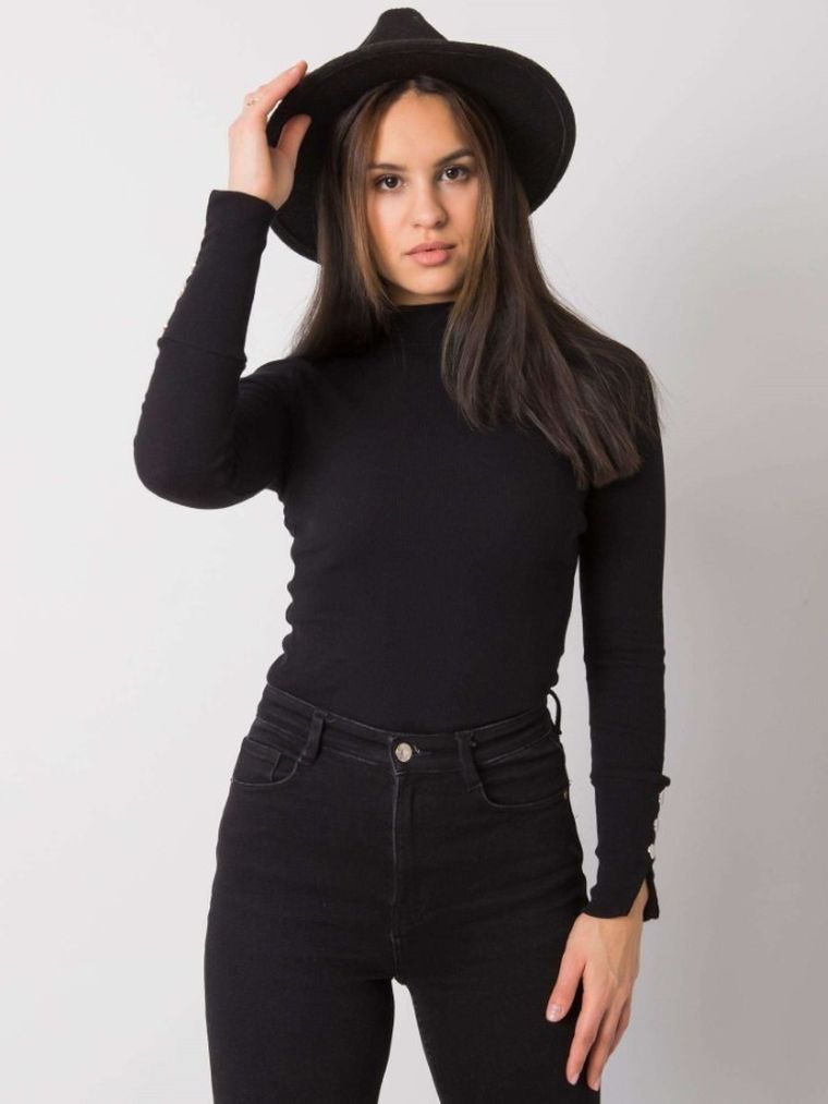 Bluzka damska z długim rękawem, czarna, Rue Paris