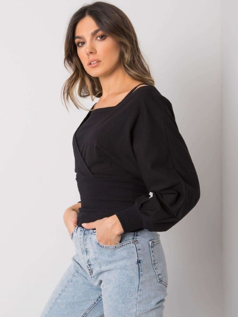 Bluzka damska z długim rękawem, czarna, Rue Paris