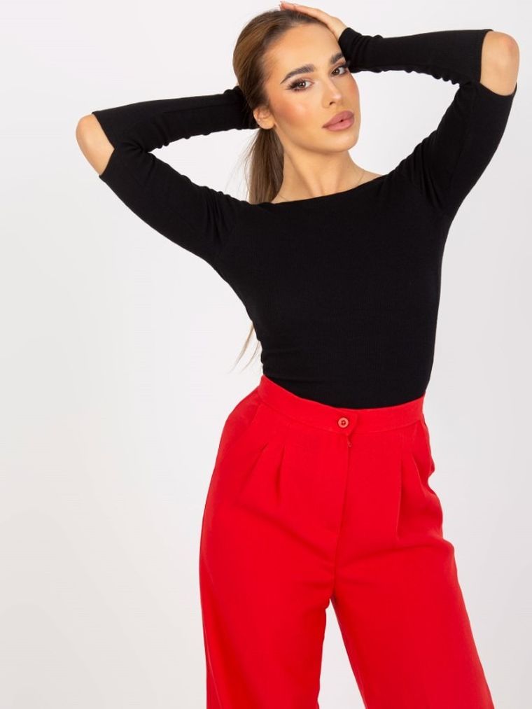 Bluzka damska z długim rękawem, czarna, Rue Paris