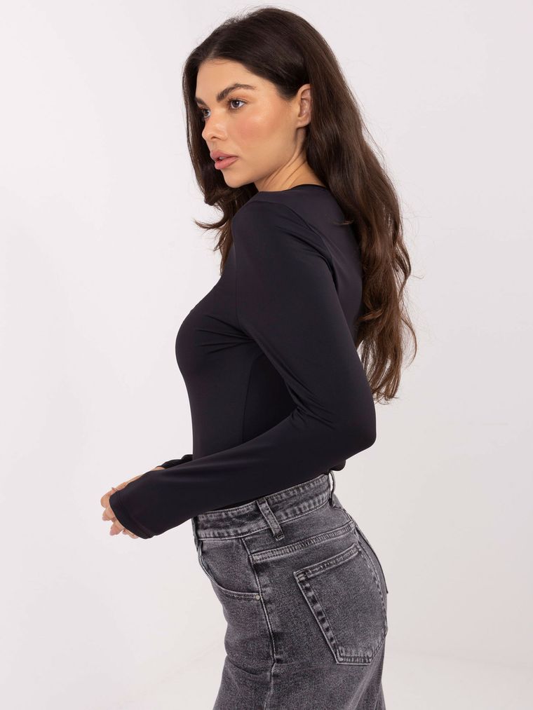 Bluzka damska z długim rękawem, czarna, Sublevel