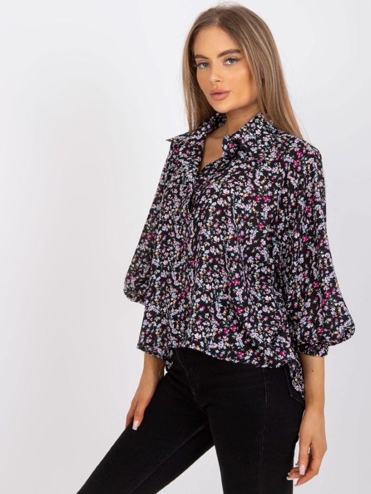 Bluzka damska z długim rękawem, czarna, Zuluna