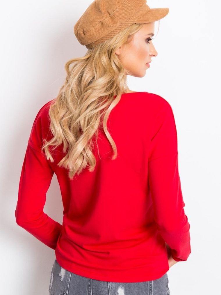 Bluzka damska z długim rękawem, czerwona, Basic Feel Good