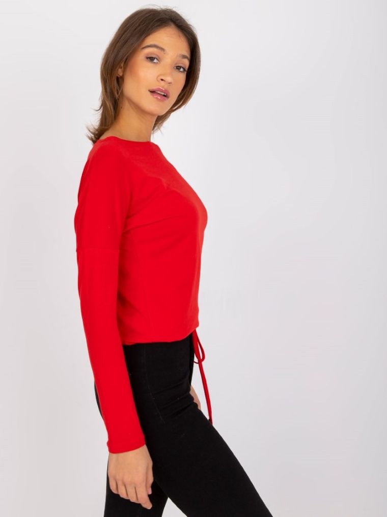 Bluzka damska z długim rękawem, czerwona, Basic Feel Good