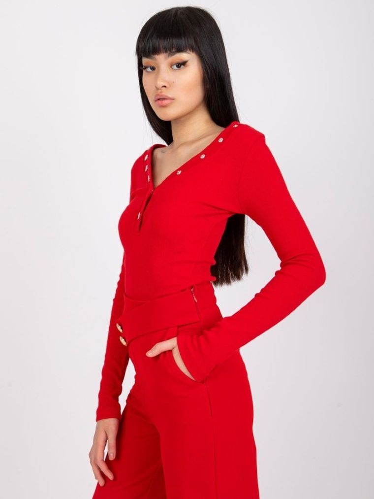 Bluzka damska z długim rękawem, czerwona, Rue Paris