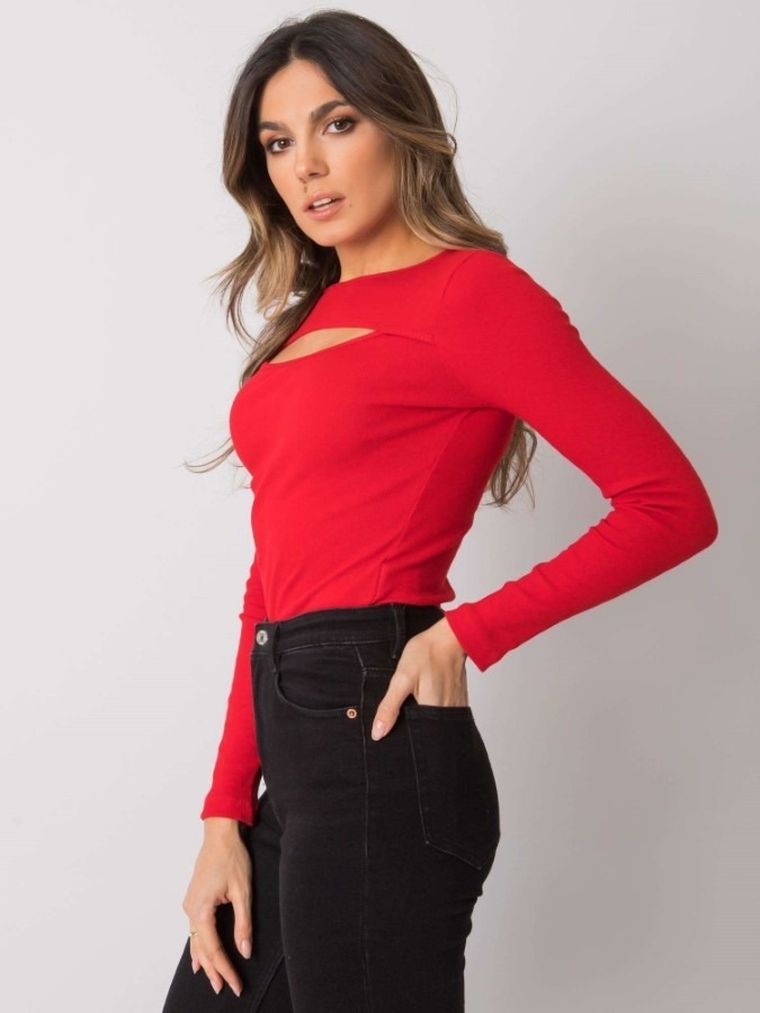Bluzka damska z długim rękawem, czerwona, Rue Paris