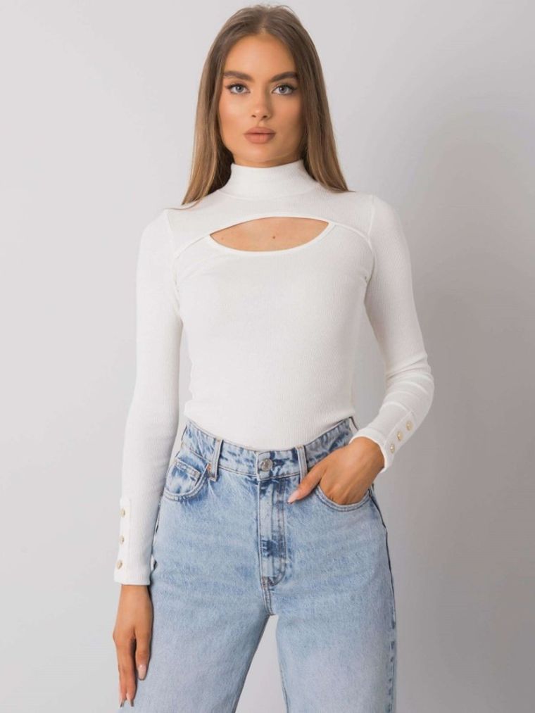 Bluzka damska z długim rękawem, ecru, Basic Feel Good