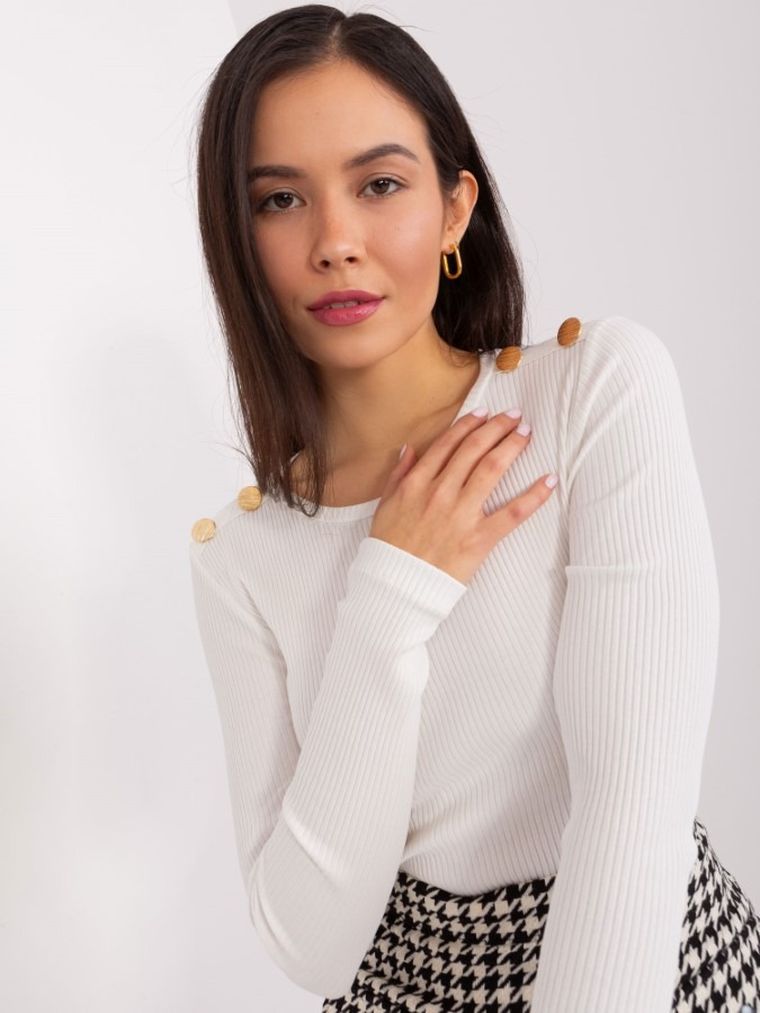 Bluzka damska z długim rękawem, ecru, Basic Feel Good