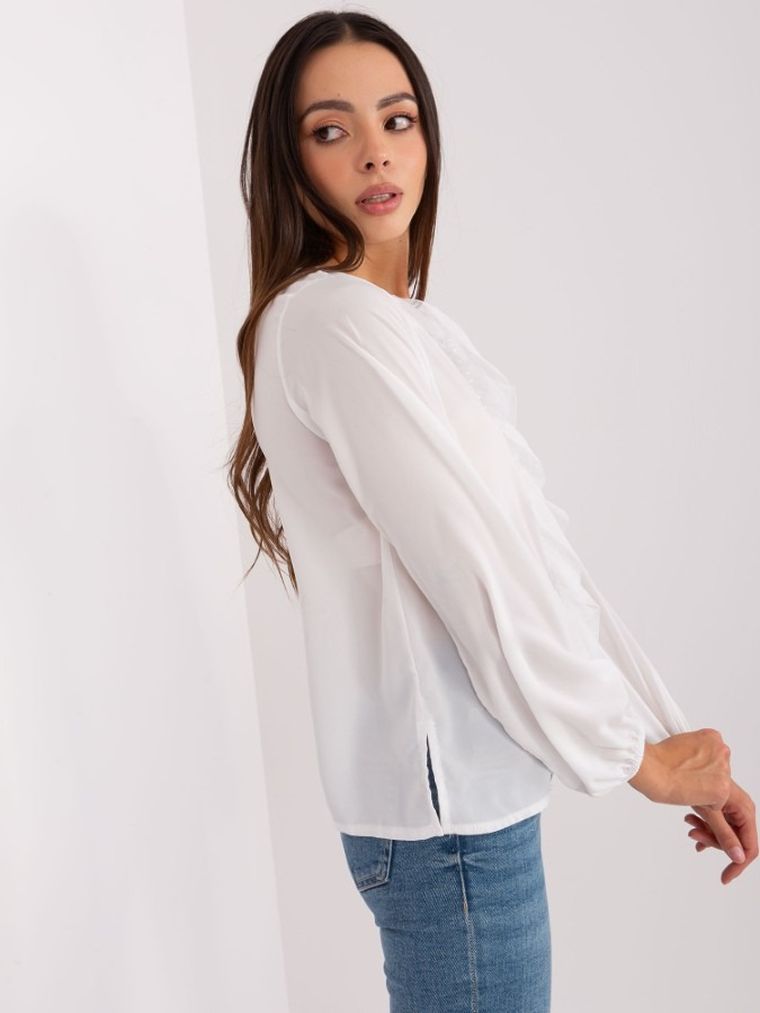 Bluzka damska z długim rękawem, ecru, Lakerta