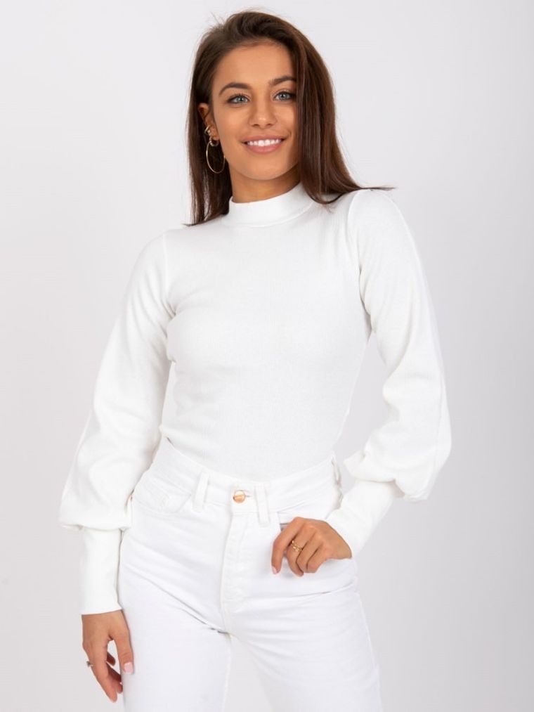 Bluzka damska z długim rękawem, ecru, Rue Paris