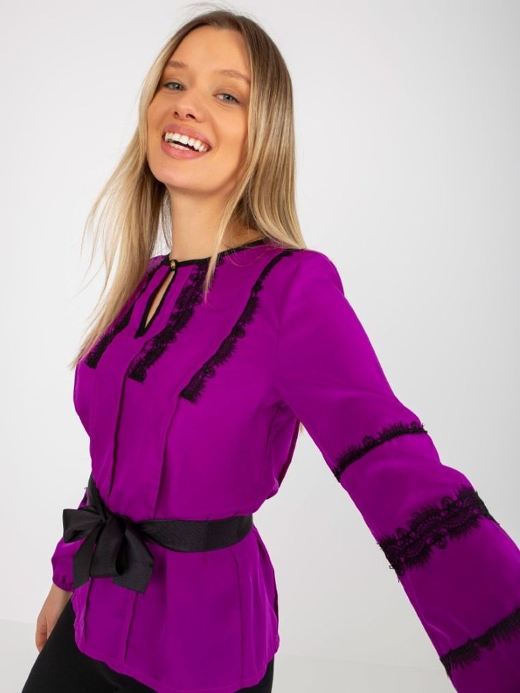 Bluzka damska z długim rękawem, fioletowa, Lakerta