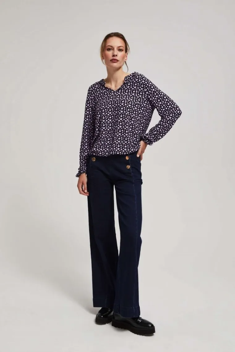 Bluzka damska z długim rękawem, fioletowa, Moodo