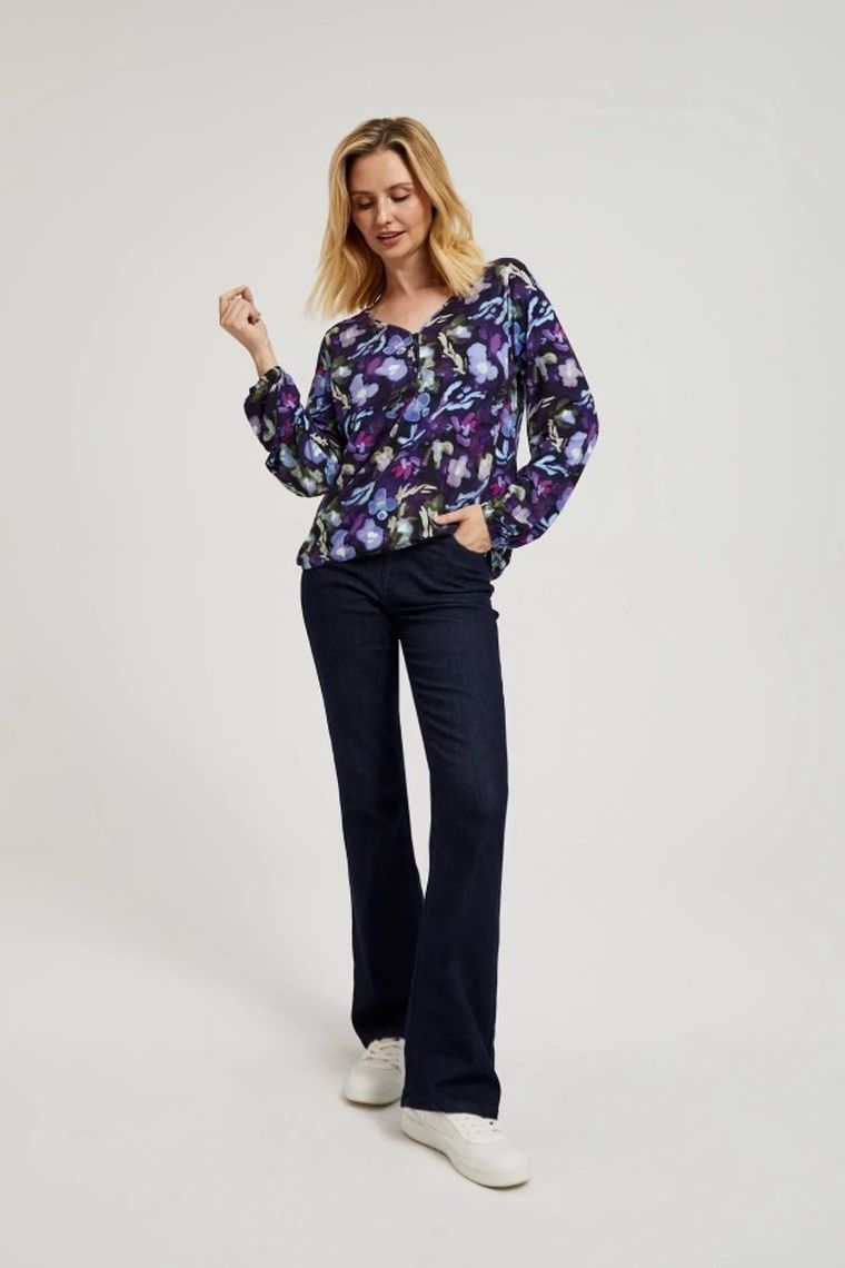 Bluzka damska z długim rękawem, fioletowa, Moodo