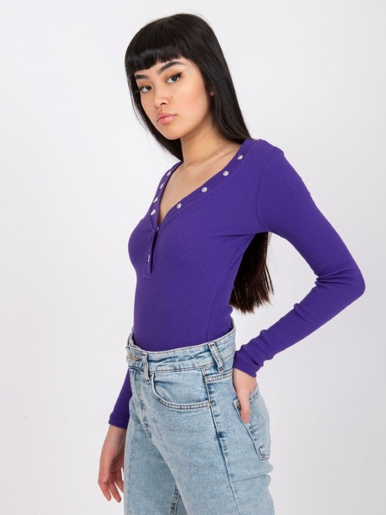 Bluzka damska z długim rękawem, fioletowa, Rue Paris