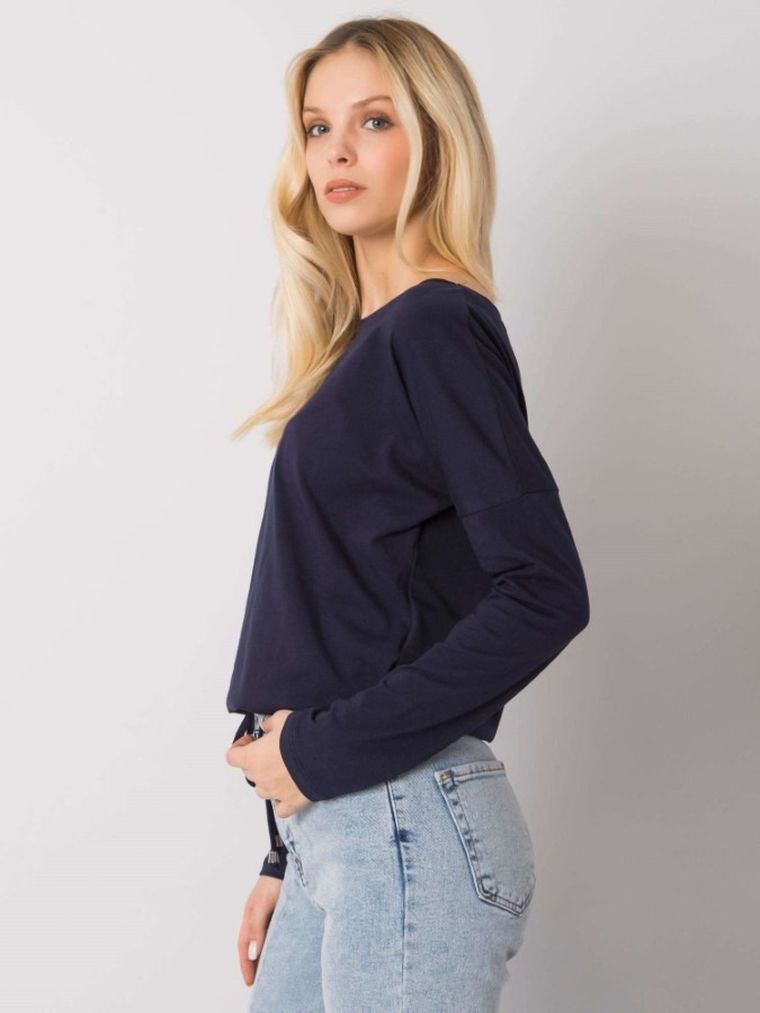 Bluzka damska z długim rękawem, granatowa, Basic Feel Good