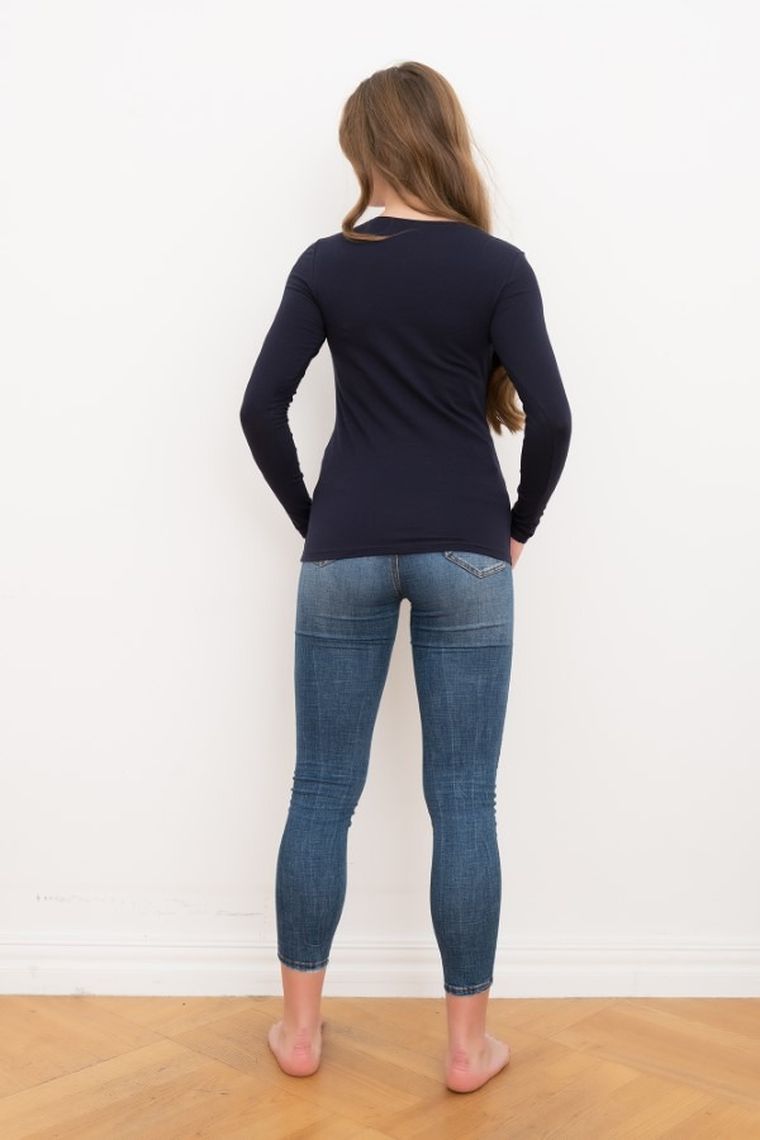 Bluzka damska z długim rękawem, granatowa, Ibiza, Italian Fashion