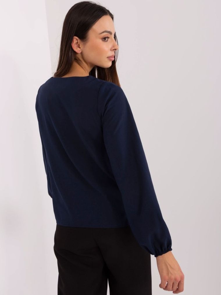 Bluzka damska z długim rękawem, granatowa, Lakerta