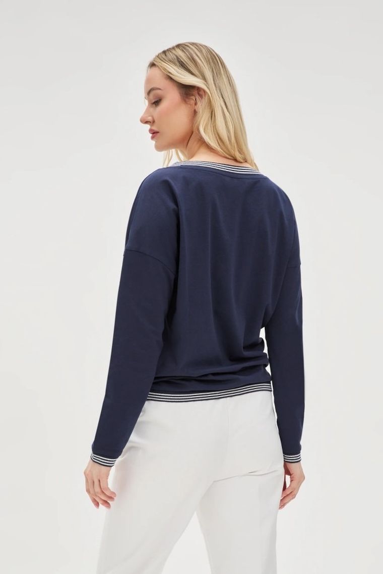 Bluzka damska z długim rękawem, granatowa, Moodo