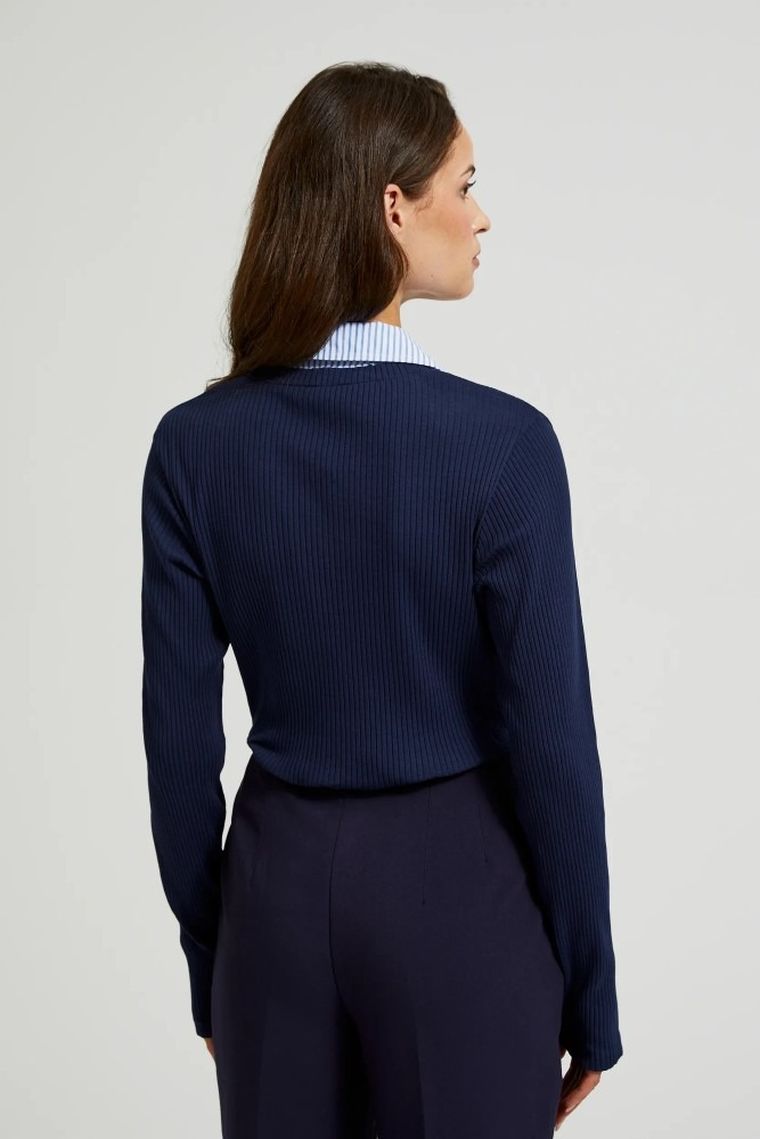 Bluzka damska z długim rękawem, granatowa, Moodo