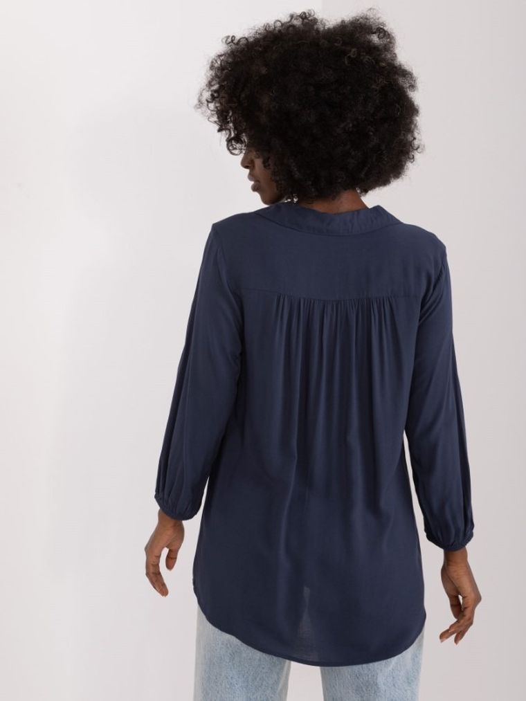 Bluzka damska z długim rękawem, granatowa, Sublevel